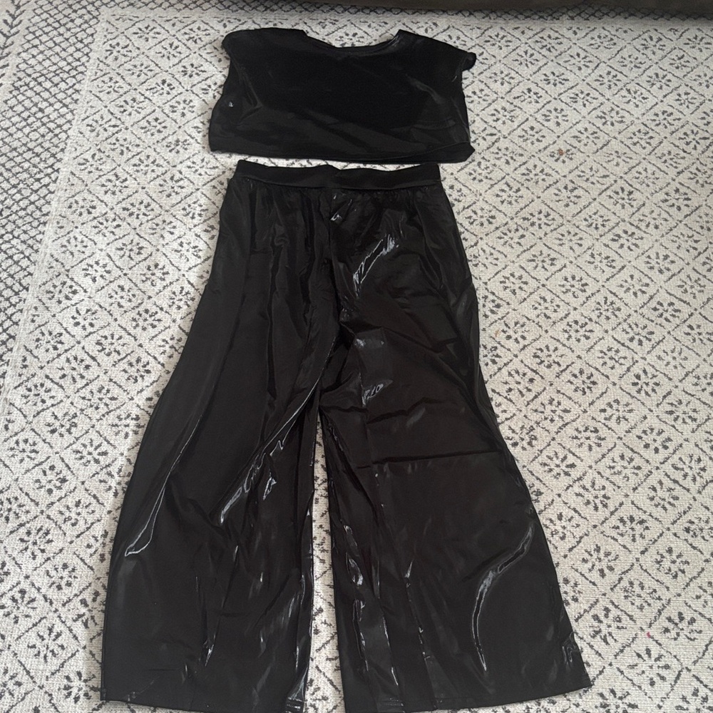 Black High-Shine Wide-Leg Vinyl Pants